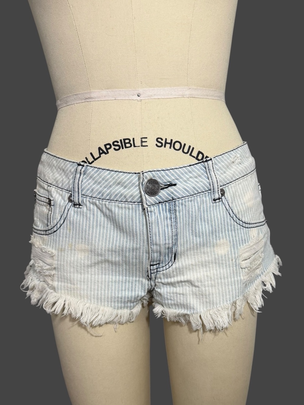 Rip Curl Light Blue Striped Frayed Denim Shorts